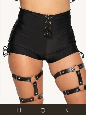 iHeartRaves Black High-Waist Lace-Up Shorts
